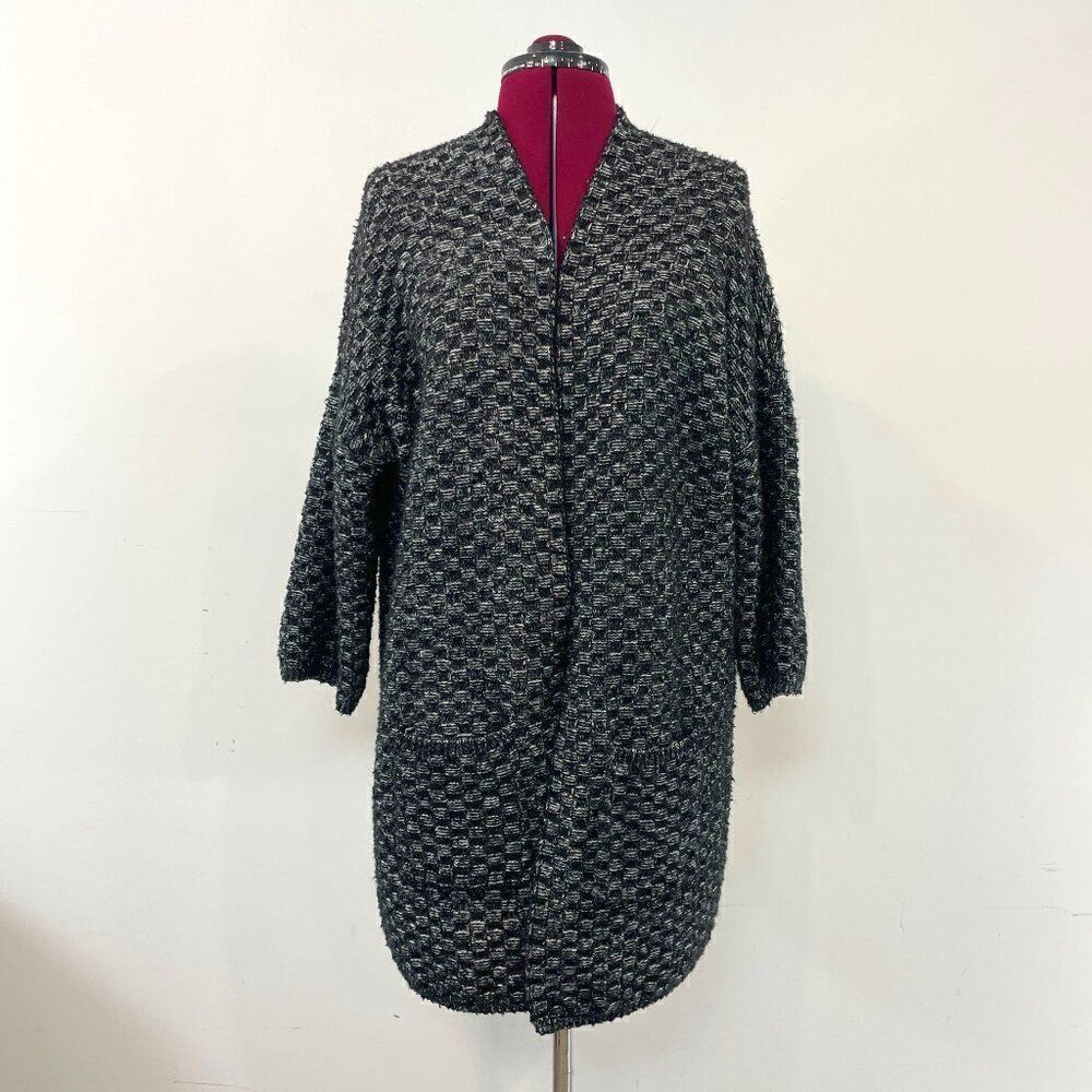 BCBGMaxAzria Open Front Cardigan Sweater M Metallic Threads